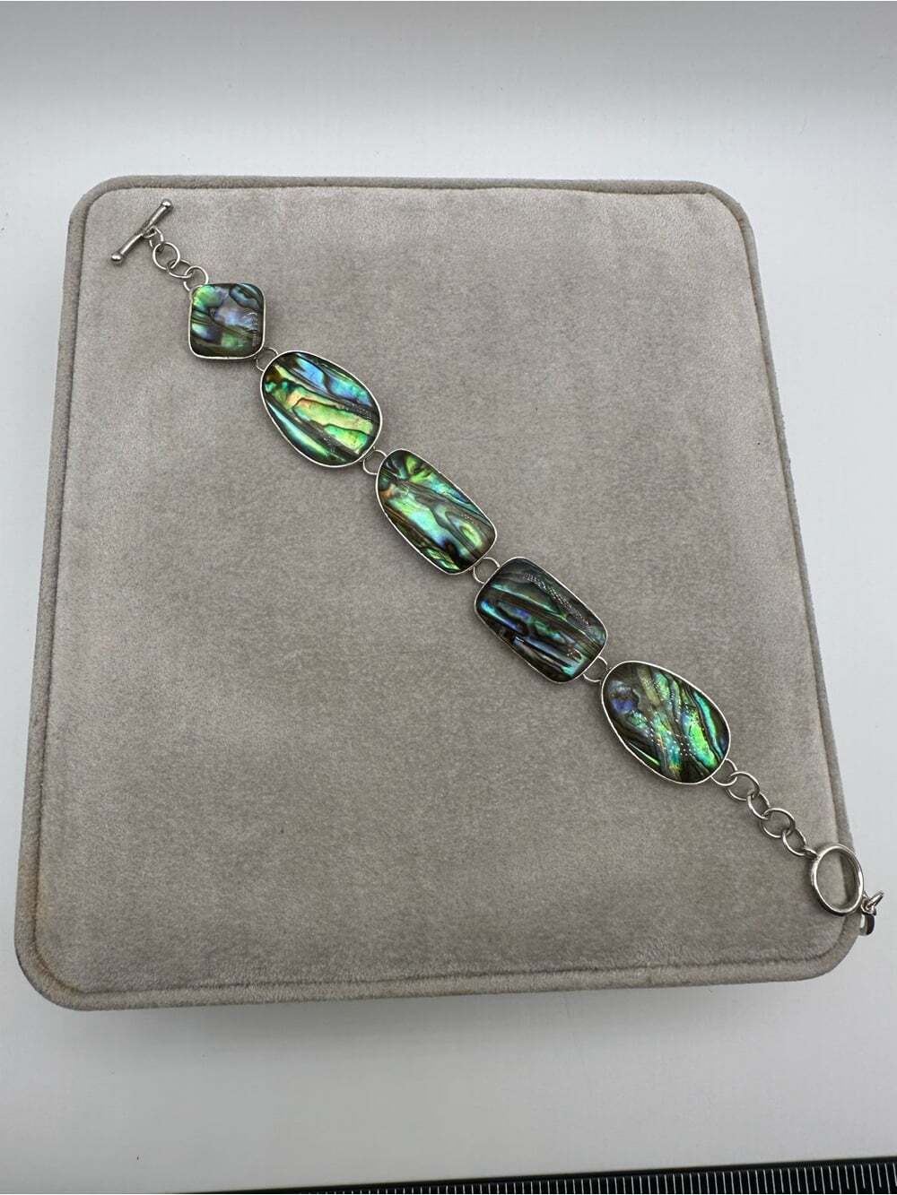 Lucas Lameth 925 Silver Abalone Stone Chain Link Ladies Toggle Bracelet
